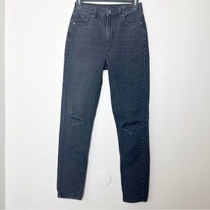 American Eagle Mom Jean Black Distressed Denim Jeans